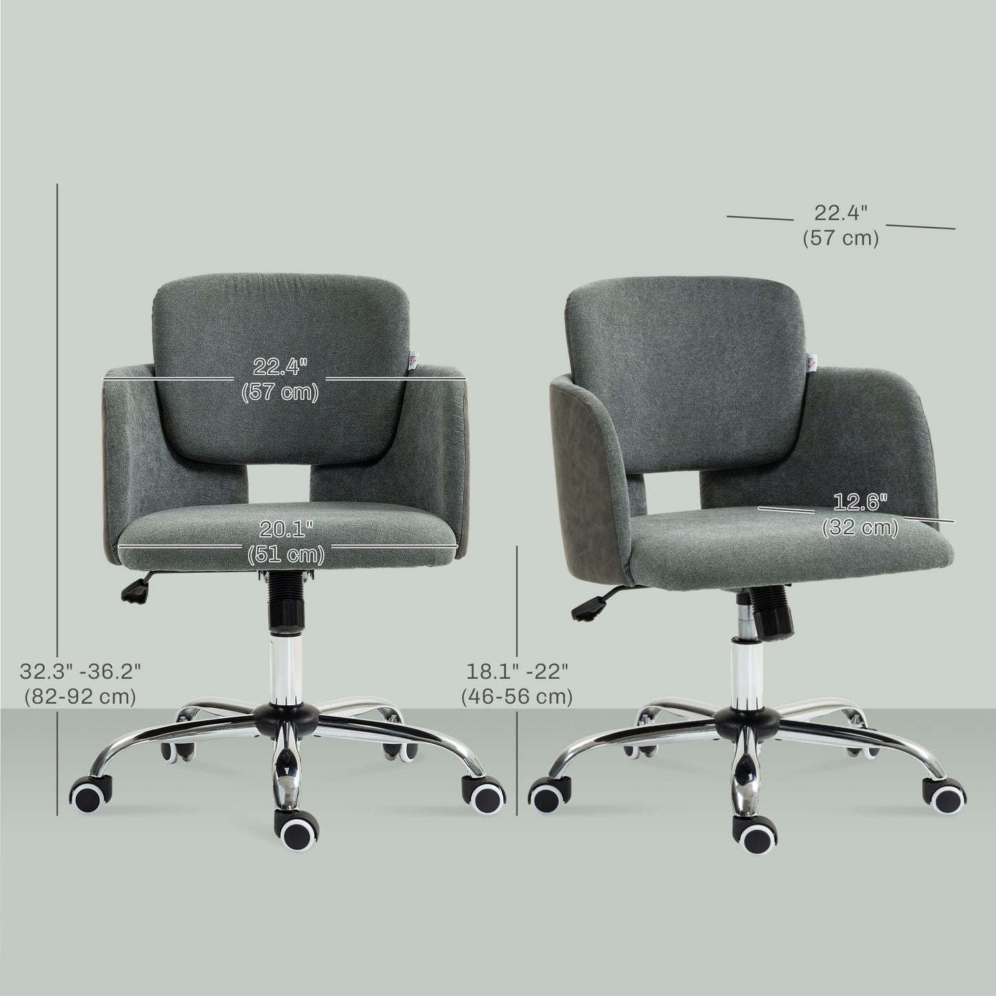 Small Desk Chair, Height Adjustable Fabric Office Chair with Swivel Wheels, Tilt Function, Computer Chair, Grey Task Chairs   at Gallery Canada