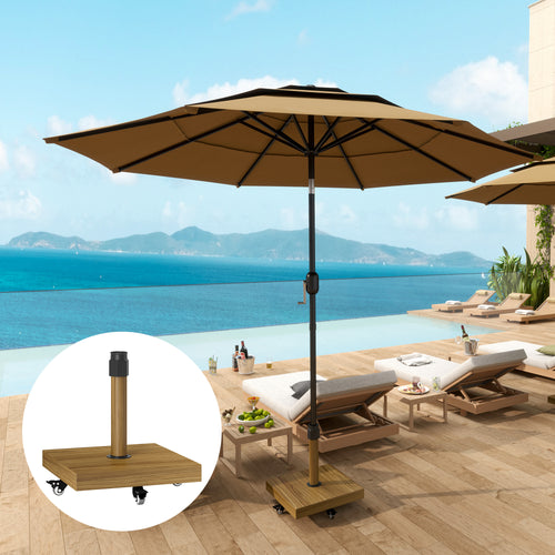 Patio Umbrella Base Holder, Outdoor Umbrella Stand with Wheels, Heavy Duty Patio Umbrella Stand Base for Garden, Poolside, Nature Wood
