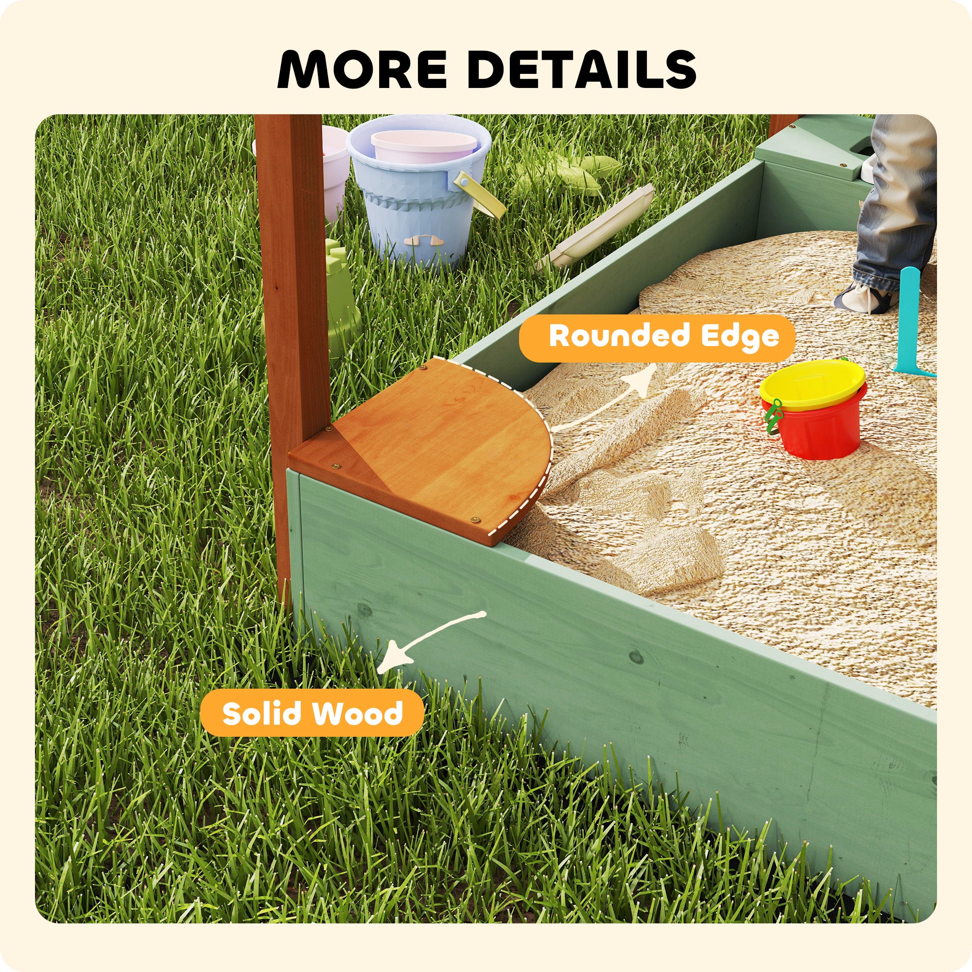Wooden Kids Sandbox with Canopy, Sand Wall, Bottom Liner, for 3-6 Years, 46