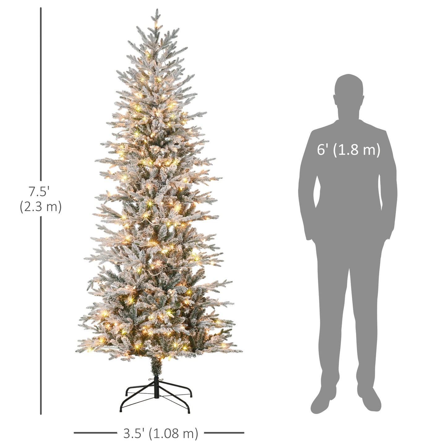 7' Pre Lit Artificial Flocked Christmas Trees, with Snow Branches, Warm Yellow Clear Lights, Auto Open, Extra Bulb Pre Lit Christmas Trees Green  at Gallery Canada