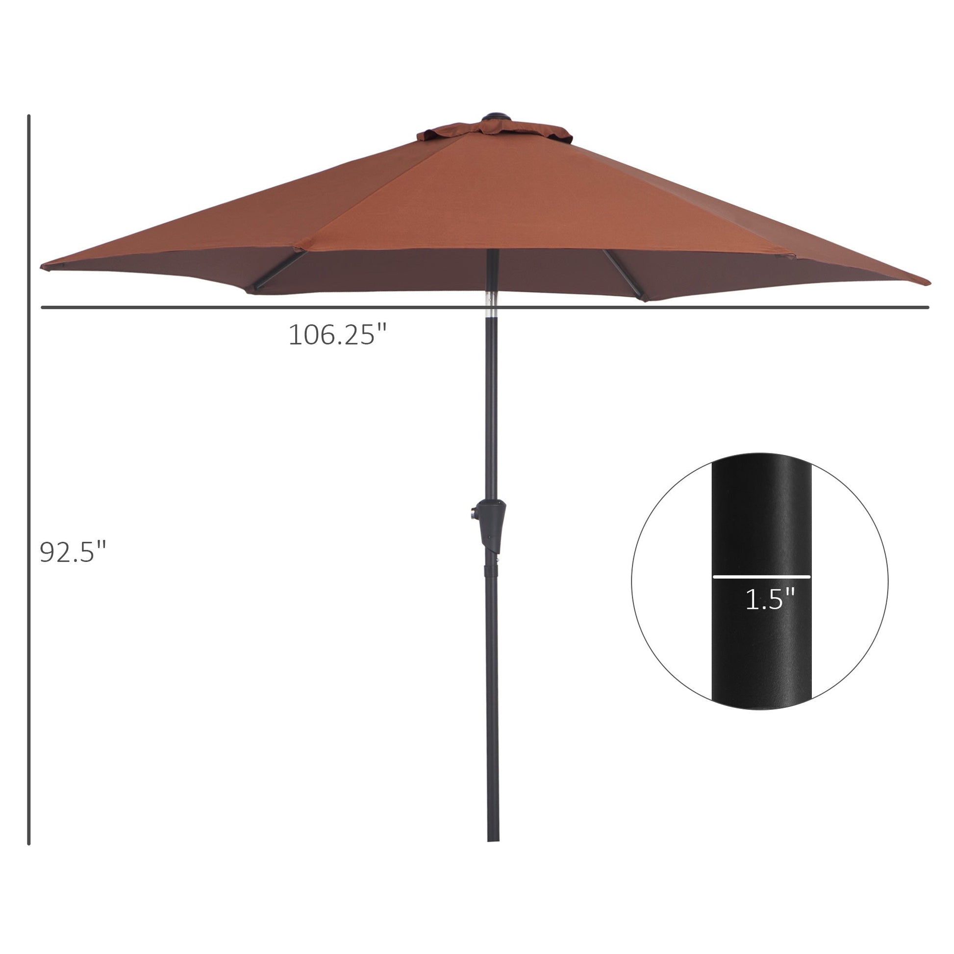 8.5' Round Aluminum Patio Umbrella 6 Ribs Market Sunshade Tilt Canopy w/ Crank Handle Garden Parasol Coffee Sun Umbrellas   at Gallery Canada