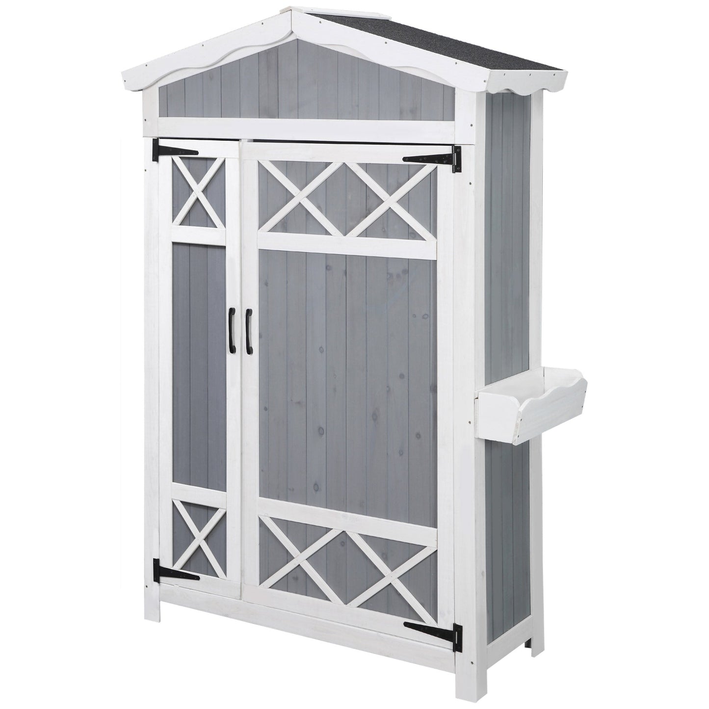 52'' x 20'' Wooden Garden Storage Shed with Foldable Workstation, Flower Stand and Asphalt Roof Multifunction, Sheds &; Outdoor Storage Tool Organizer Sheds Grey  at Gallery Canada