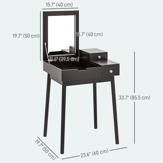 Makeup Vanity Table with Flip-up Mirror, Modern Dressing Table with 2 Drawers for Bedroom, Black Dressing & Vanity Tables   at Gallery Canada