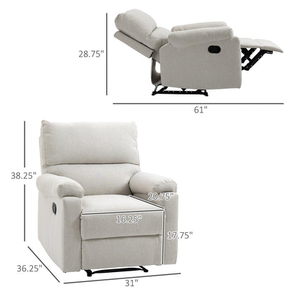 Recliner Chair, Manual Reclining Chair with Footrest, Padded Seat for Living Room, Bedroom, Study, Cream White Single Sofas   at Gallery Canada