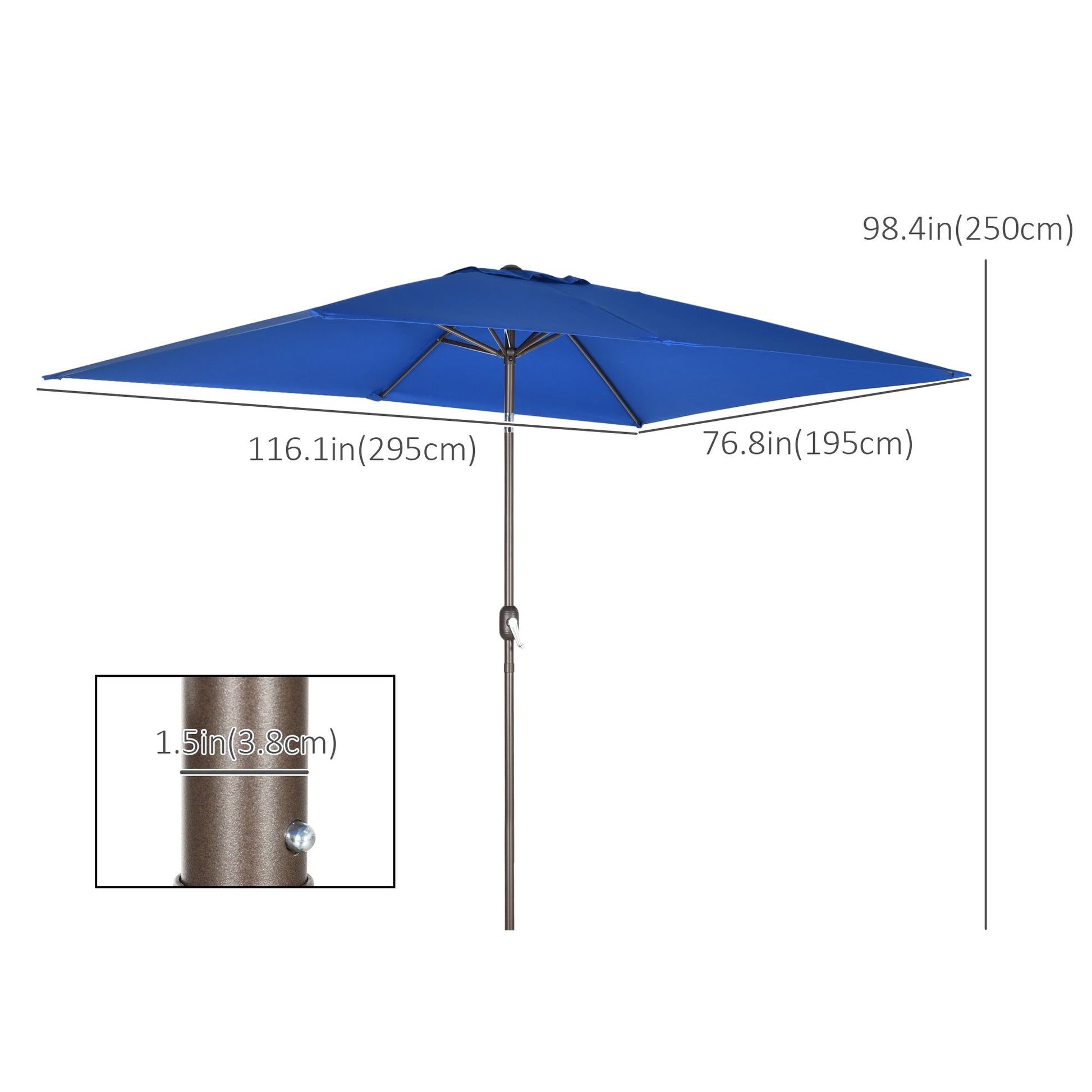 6.5x10ft Patio Umbrella, Rectangle Market Umbrella with Aluminum Frame and Crank Handle, Garden Parasol Outdoor Sunshade Canopy, Dark Blue Sun Umbrellas   at Gallery Canada