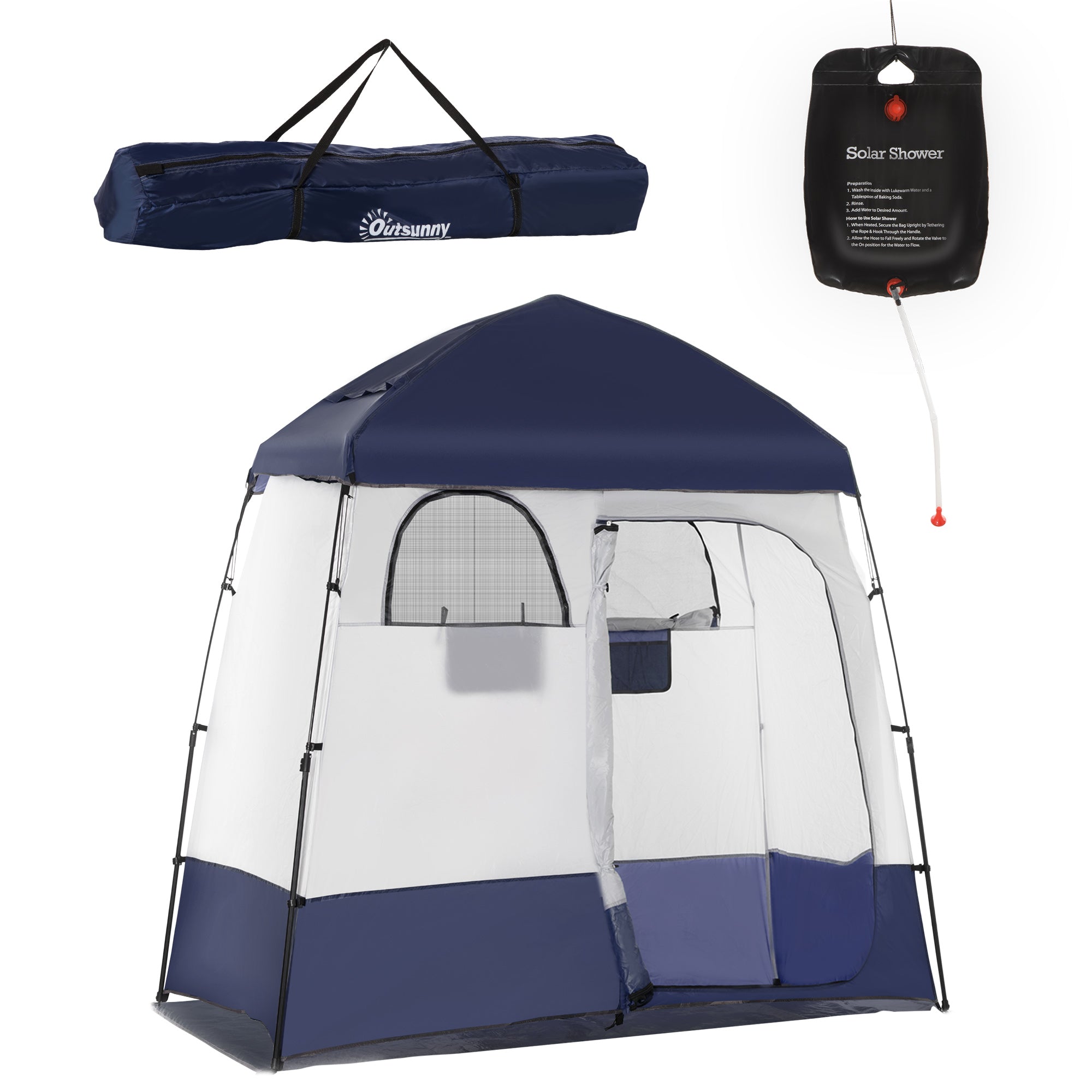 Outdoor Portable Pop Up Shower Tent Changing Tent Privacy Enclosure with 2 Rooms, Shower Bag, Floor for Camping, Blue Camping Tents at Gallery Canada