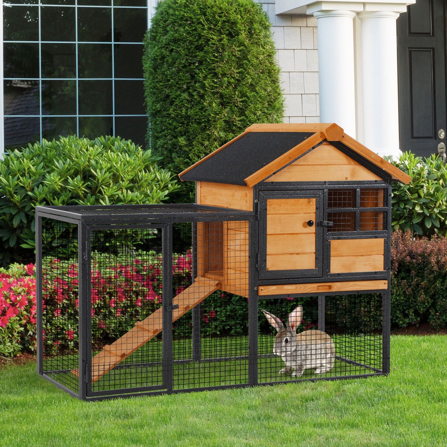 Elevated Wood-Metal Rabbit Hutch with Slide-out Tray & Lockable Door, Yellow Rabbit Hutch   at Gallery Canada