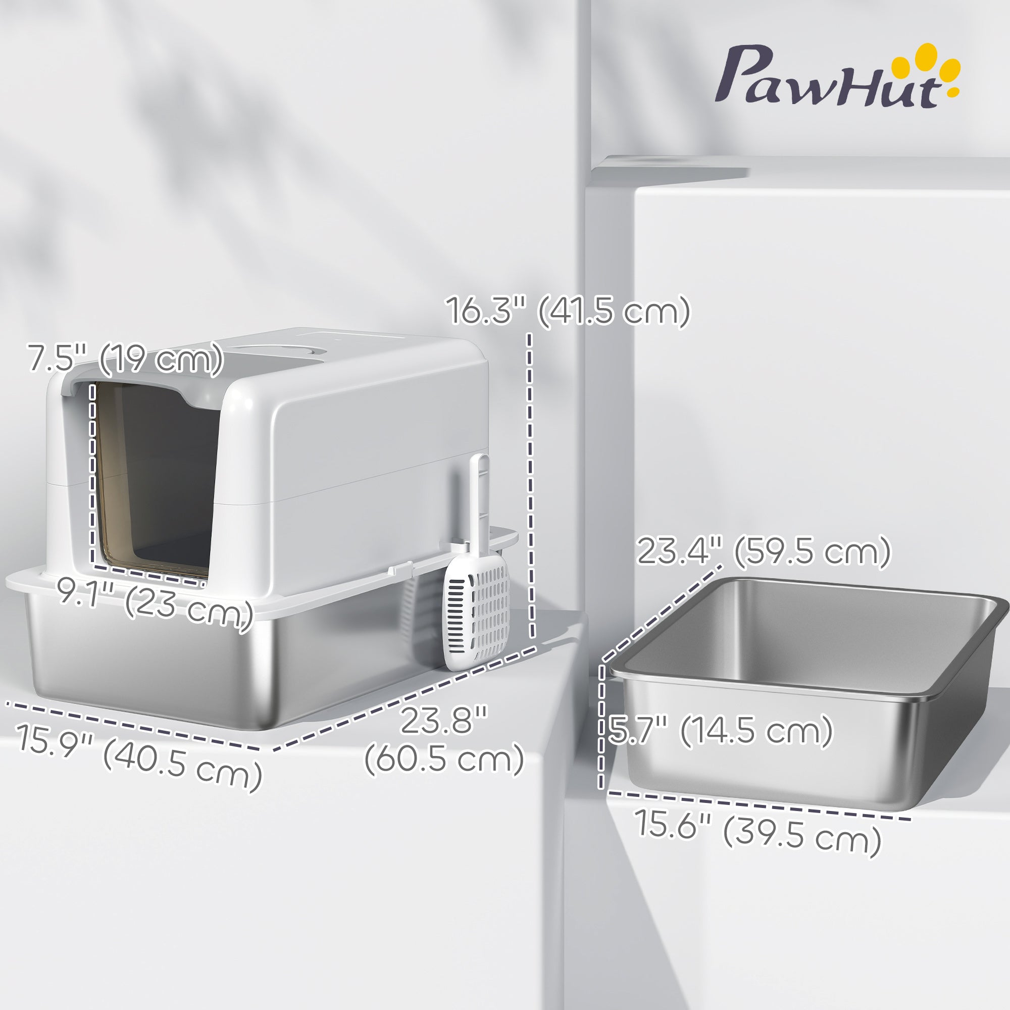 Stainless Steel Cat Litter Box w/ Removable Lid &; Scoop, for Small to Large Cats, Easy to Clean, White Cat Litter Box Enclosures at Gallery Canada