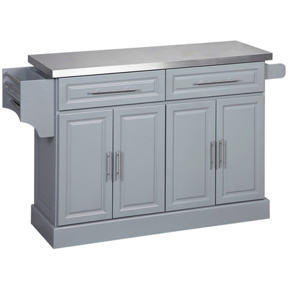 Rolling Kitchen Island with Storage and Stainless Steel Top, Kitchen Trolley with Drawers, Cabinets, Towel Rack Kitchen Islands & Kitchen Carts Grey  at Gallery Canada