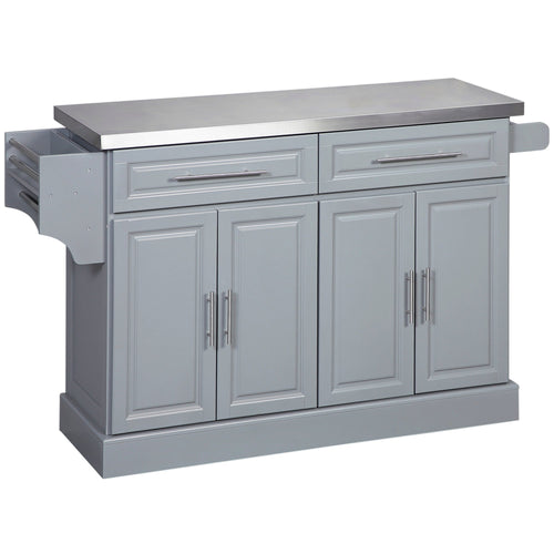 Rolling Kitchen Island with Storage and Stainless Steel Top, Kitchen Trolley with Drawers, Cabinets, Towel Rack