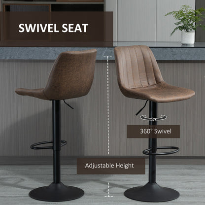 Adjustable Bar Stools Set of 2, Microfiber Swivel Barstools with Back and Footrest, Upholstered Bar Chairs for Kitchen, Dining Room, Home Pub, Brown Bar Stools   at Gallery Canada