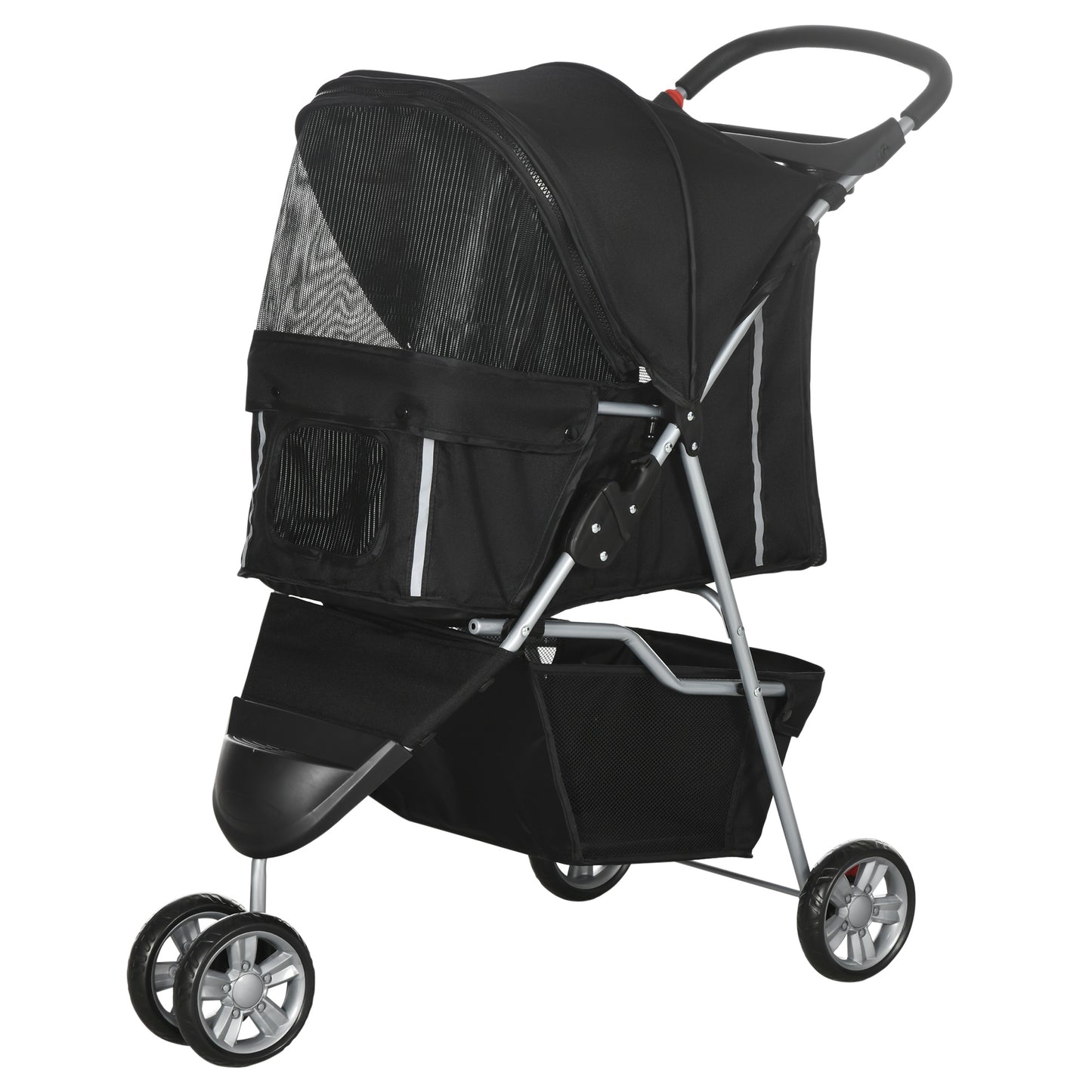 3 Wheels Foldable Dog Stroller with Storage Basket, Adjustable Canopy, Cupholder for Miniature and Small Dogs, Black Dog Bike Trailers & Strollers at Gallery Canada