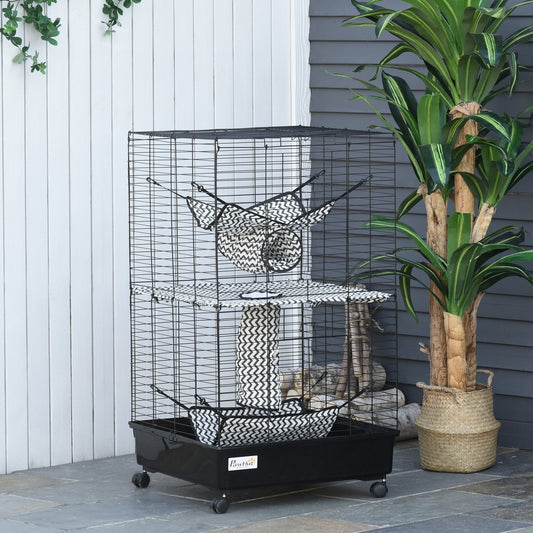 Small Animal Cage Ferret Cage with Wheels Hammocks Tunnels and 3 Doors Black - Gallery Canada