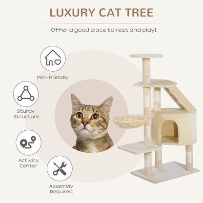 49” Deluxe Cat Tree Furniture Scratching Pet Tower Kitten Play Post (Creamy White) Cat Posts   at Gallery Canada