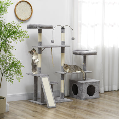 53" Cat Tree, Cat Tower with Scratching Posts, Cat Condo, Beds, Platforms, Toy Balls for Indoor Cats, Light Grey Cat Towers   at Gallery Canada