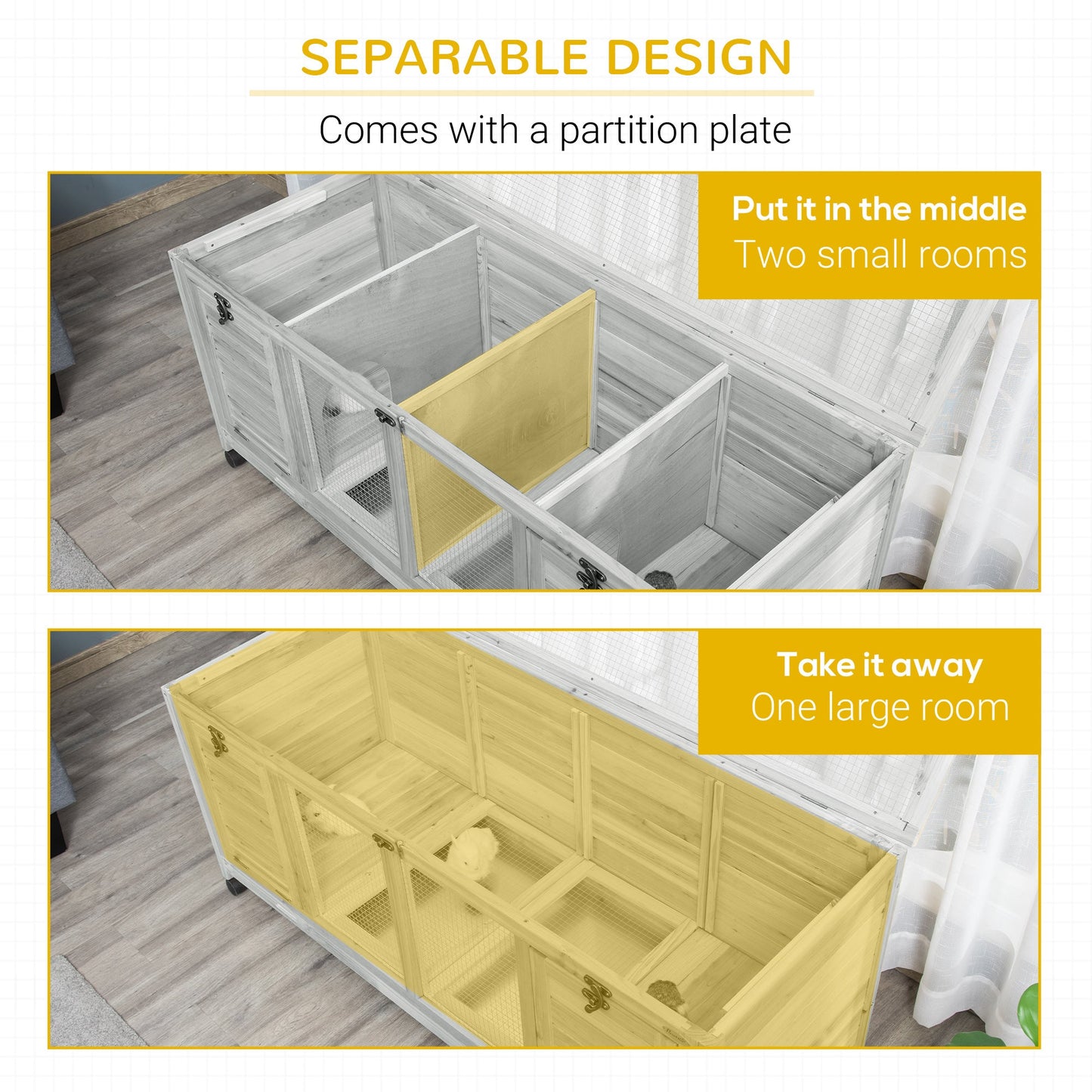 Wooden Rabbit Hutch with Wheels, Dividers for Indoor Outdoor Rabbit Hutch   at Gallery Canada