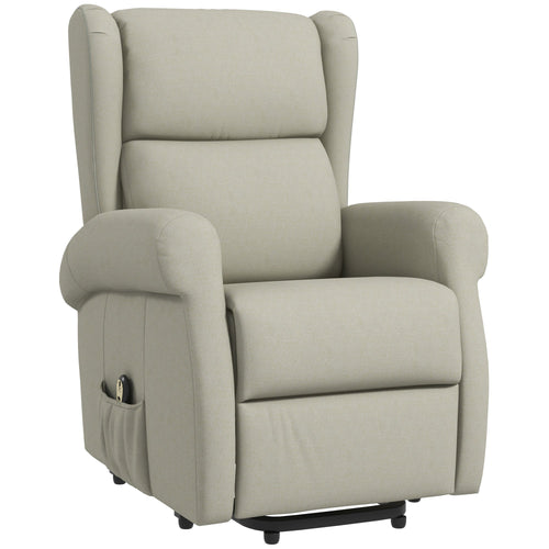 Wingback Lift Chair for Elderly, Power Chair Recliner with Footrest, Remote Control, Side Pockets, Cream White