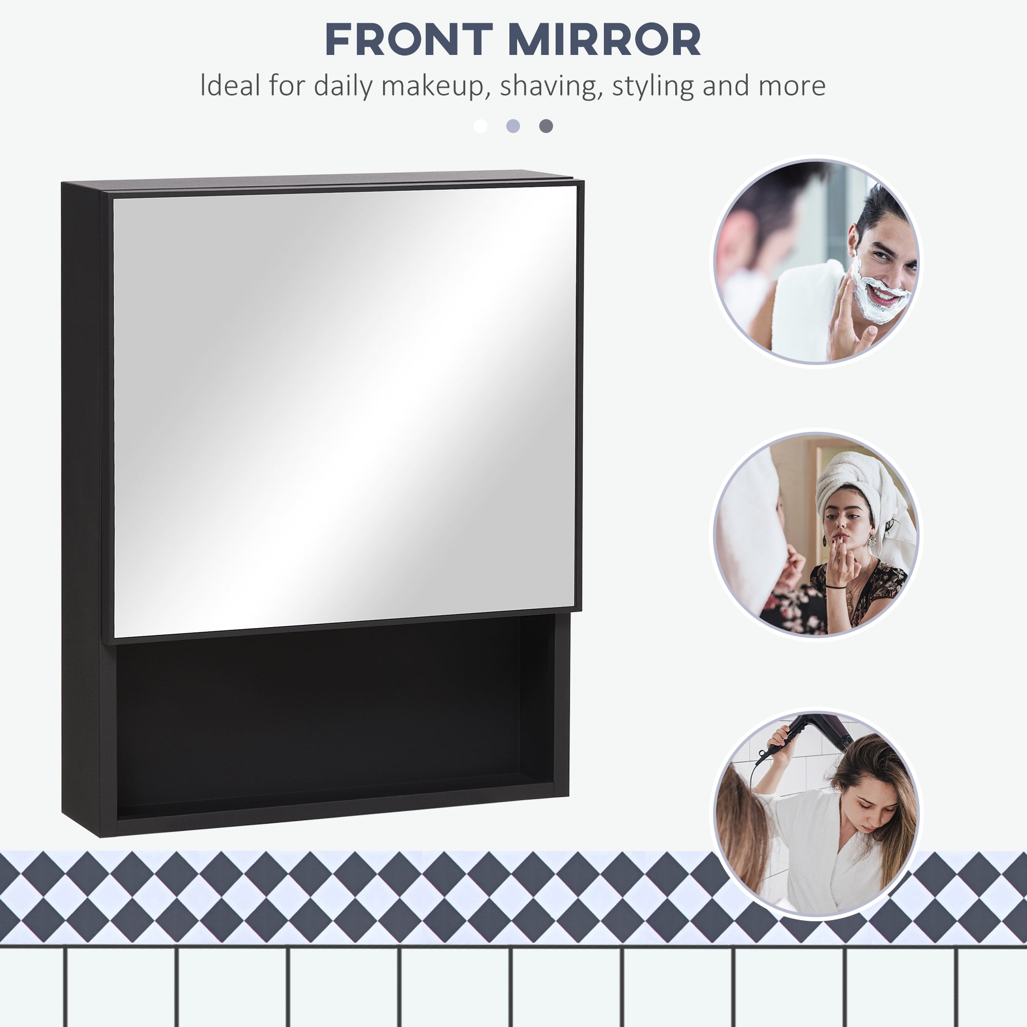 Bathroom Medicine Cabinet, Wall-Mounted Mirror Cabinet with Single Door, Storage Shelves and Stainless Steel Frame for Laundry Room, Black Mirror Medicine Cabinets   at Gallery Canada