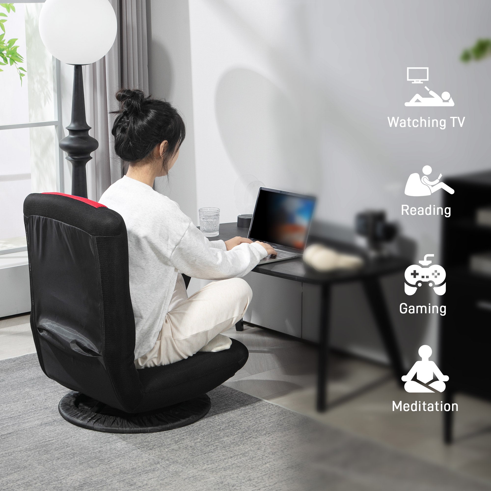 Folding Floor Chair for Adults Teens, 360 Degree Swivel Gaming Chair, 6 Positions Adjustable Lazy Sofa Chair, Red 2-Seater Sofas at Gallery Canada