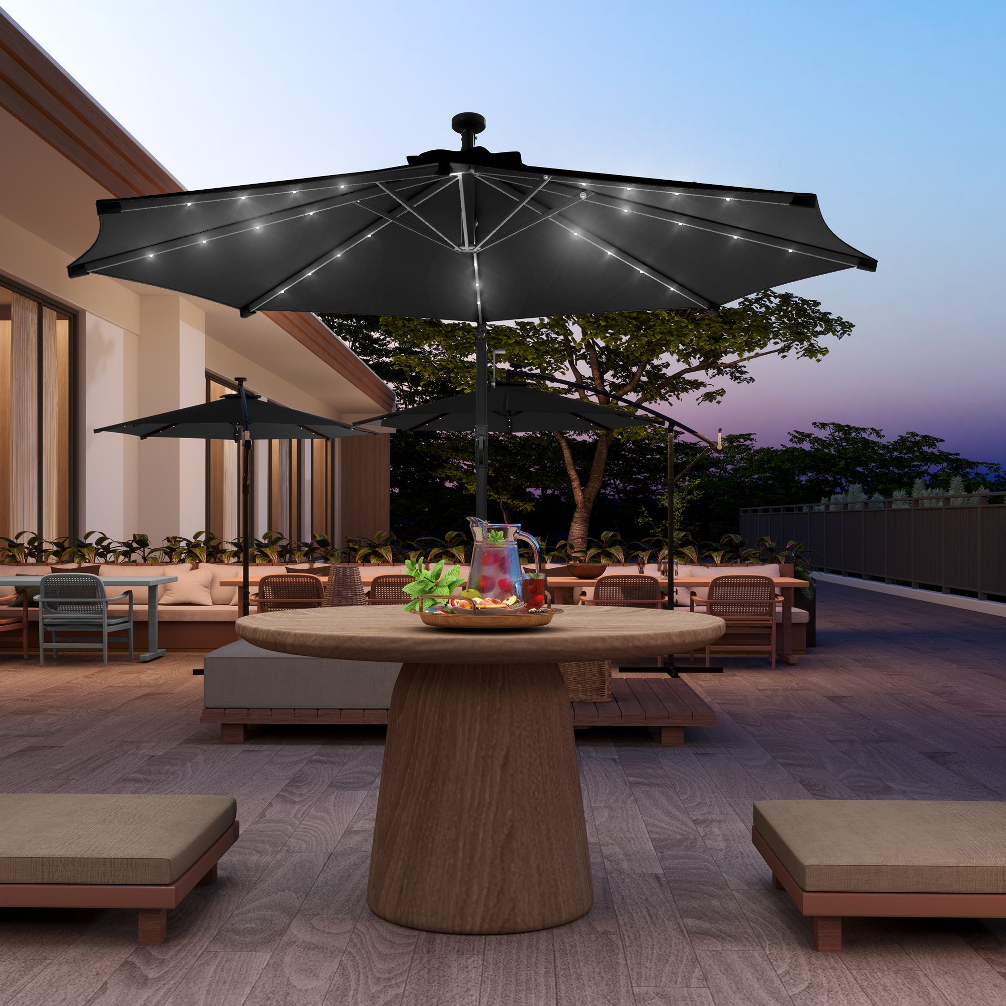 10ft Outdoor Cantilever Umbrella Banana Umbrella with Solar Lights and Adjustable Angle for Patio Backyard Black Offset Cantilever Umbrellas at Gallery Canada