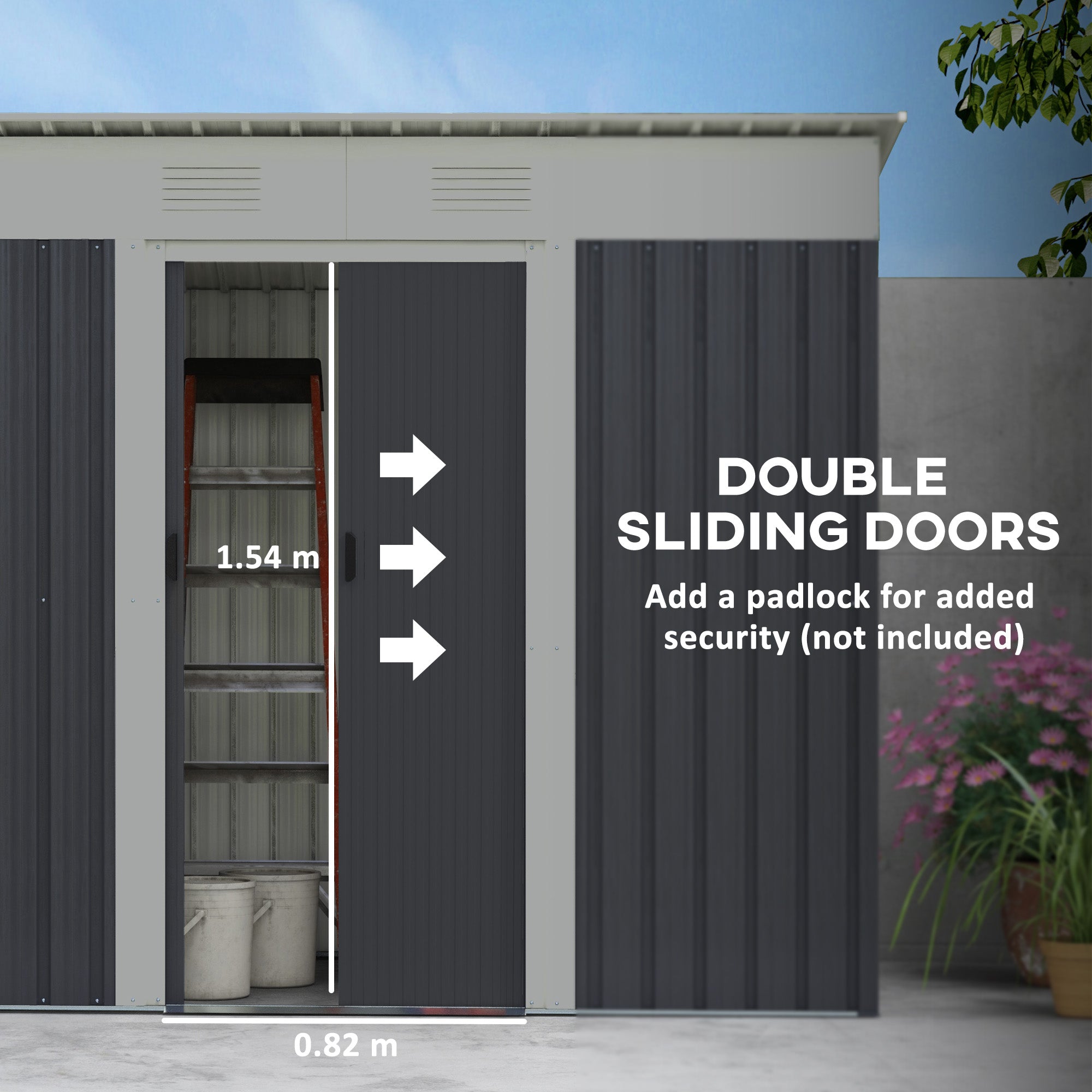 7' x 4' Outdoor Storage Shed, Metal Garden Tool Storage House Organizer with Lockable Sliding Doors and Vents for Backyard Patio Lawn, Charcoal Grey Sheds at Gallery Canada