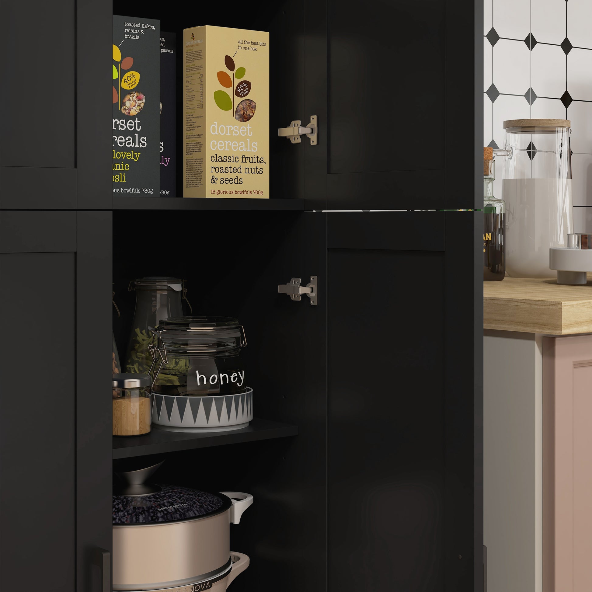 67" 4-Door Kitchen Pantry Cabinet, Freestanding Storage Cabinet Cupboard with Adjustable Shelves, Black Kitchen Pantry Cabinets   at Gallery Canada