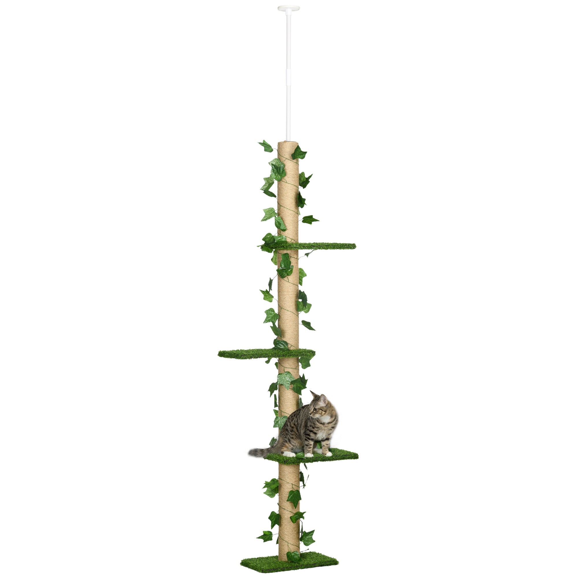 Adjustable 4-Tier Floor to Ceiling Cat Tree with Scratching Post, Green/Yellow Floor to Ceiling Cat Trees Green and Yellow  at Gallery Canada