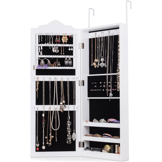 Wall Mounted Mirrored Jewelry Armoire Storage Organizer , White Jewelry Armoires   at Gallery Canada