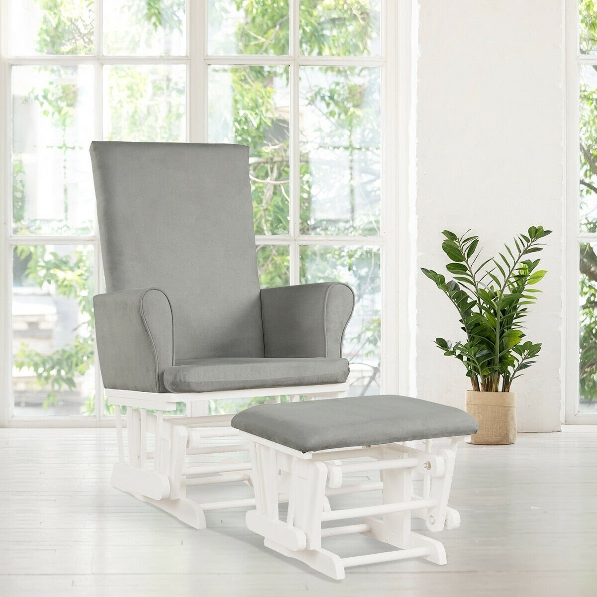 Baby Nursery Relax Rocker Rocking Chair Glider & Ottoman Set, Gray - Gallery Canada