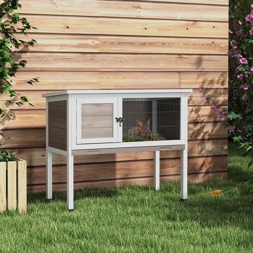 Wooden Rabbit Hutch with Openable Asphalt Roof, Tray, Brown