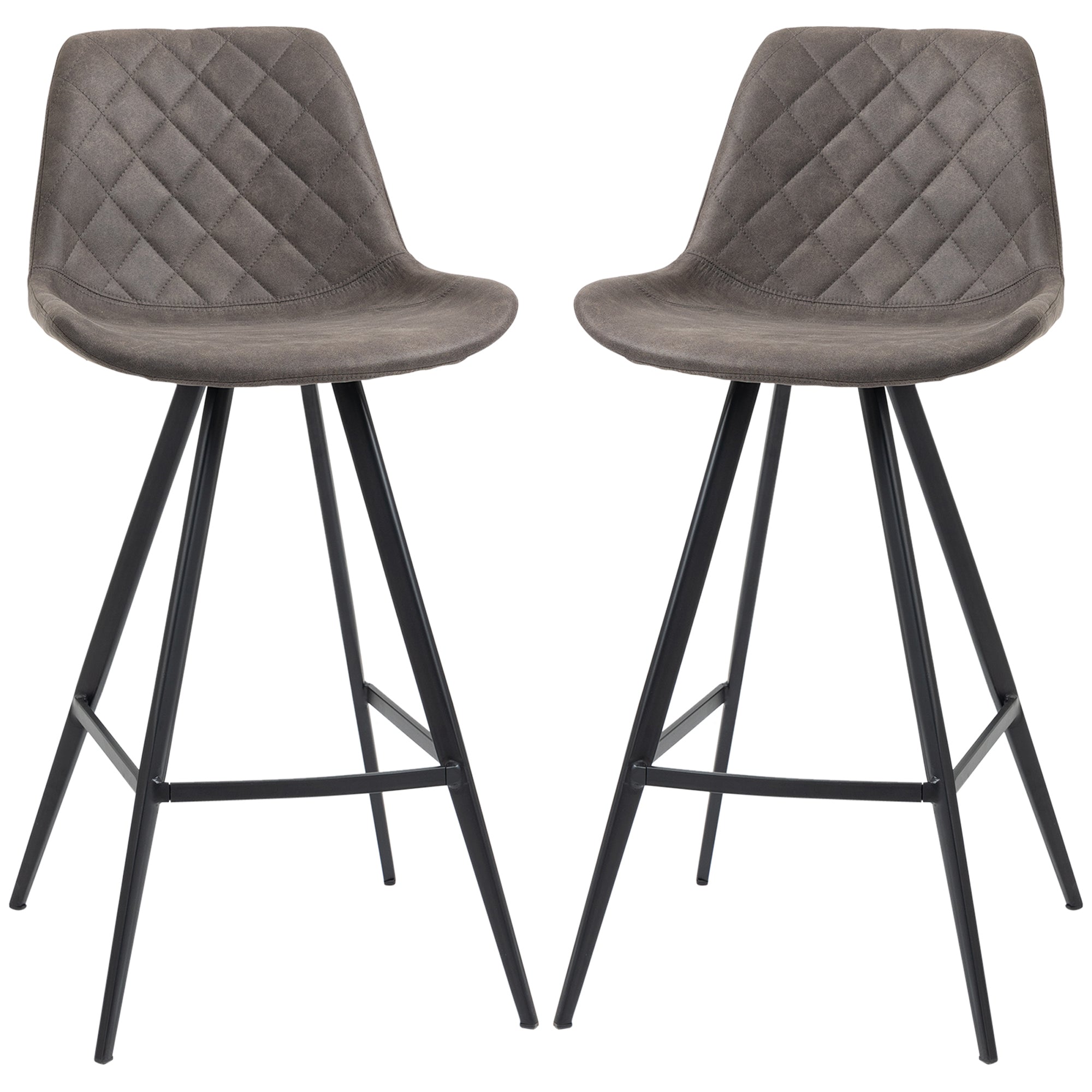 Set of 2 Microfiber Cloth Bar Stools, Multi-functional Kitchen Stools, Bar Chair with Metal Leg Padded Cushion Seat for Dining, Charcoal Grey Bar Stools   at Gallery Canada