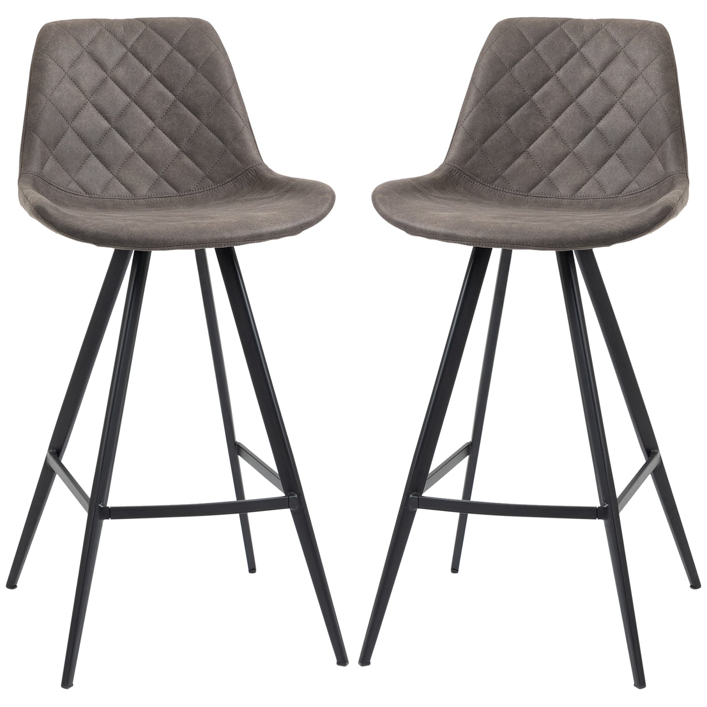 Set of 2 Microfiber Cloth Bar Stools, Multi-functional Kitchen Stools, Bar Chair with Metal Leg Padded Cushion Seat for Dining, Charcoal Grey Bar Stools   at Gallery Canada