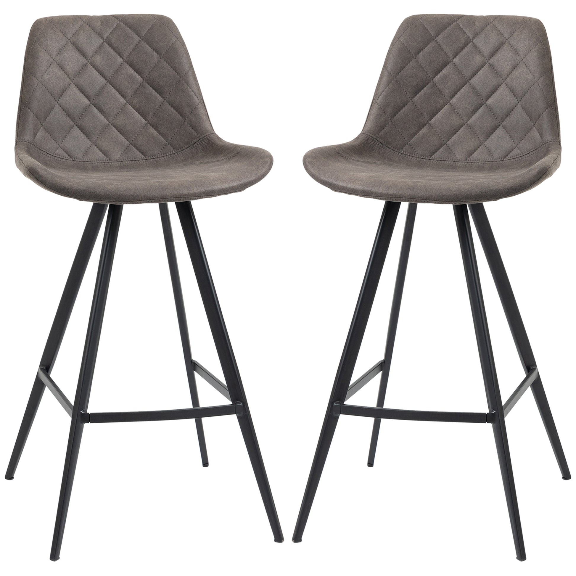 Set of 2 Microfiber Cloth Bar Stools, Multi-functional Kitchen Stools, Bar Chair with Metal Leg Padded Cushion Seat for Dining, Charcoal Grey Bar Stools   at Gallery Canada