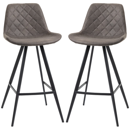Set of 2 Microfiber Cloth Bar Stools, Multi-functional Kitchen Stools, Bar Chair with Metal Leg Padded Cushion Seat for Dining, Charcoal Grey Bar Stools   at Gallery Canada