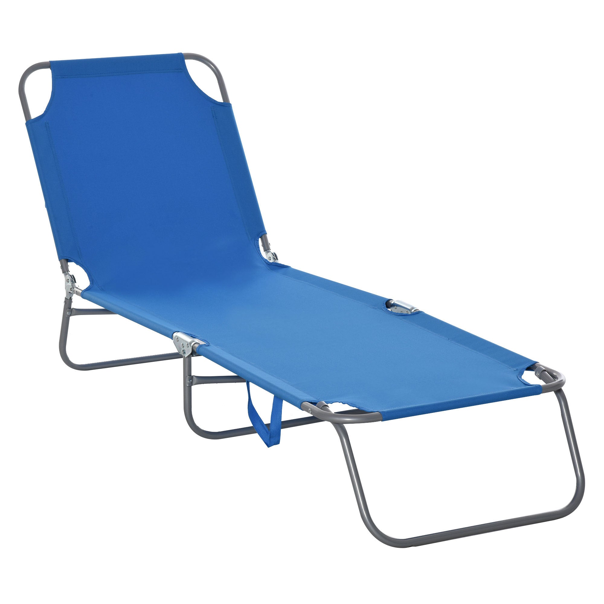 Folding Outdoor Lounge Chair, Portable Reclining Beach Lounger with Breathable Mesh Fabric, Sun Lounge Bed Camping Cot for Patio, Garden, Poolside, Blue Lounger Chairs at Gallery Canada