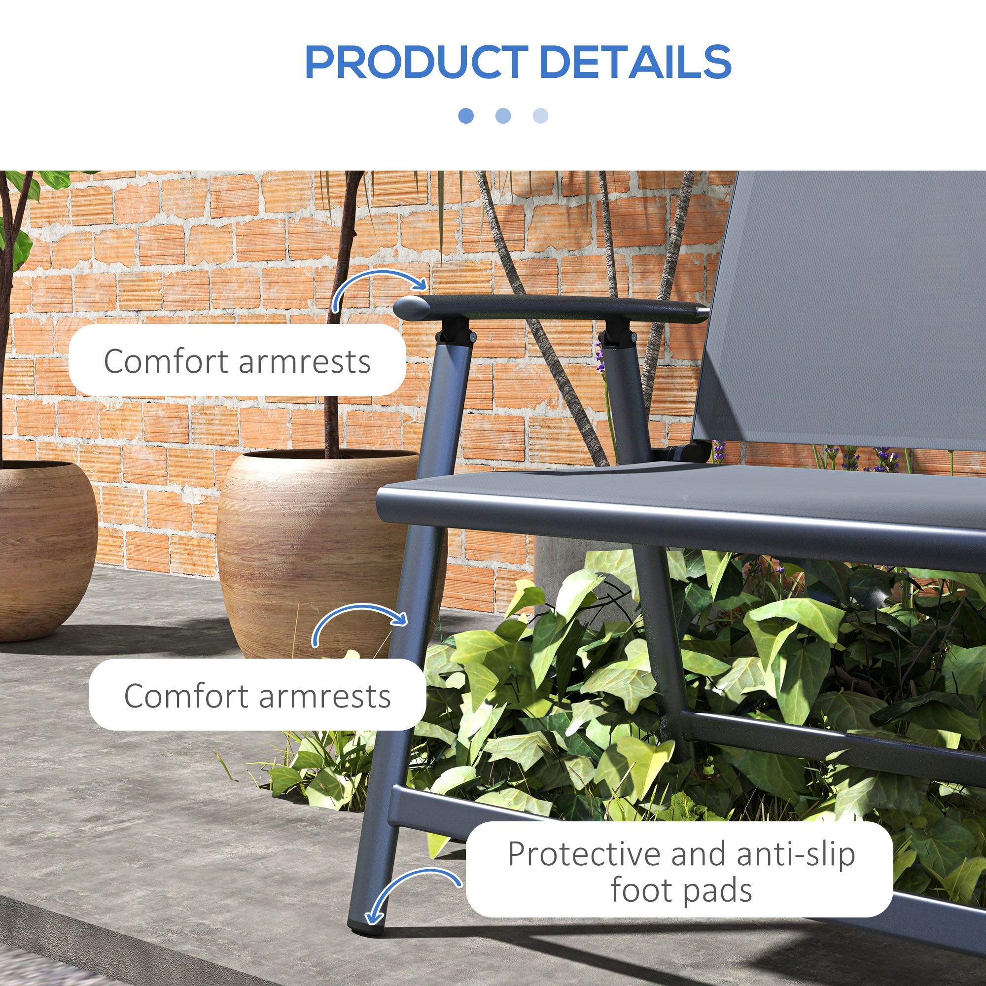 2-seater Folding Patio Camping Chair, Aluminum Frame Sports Chair with Armrest, Mesh Fabric Seat for Lawn Patio Chairs at Gallery Canada