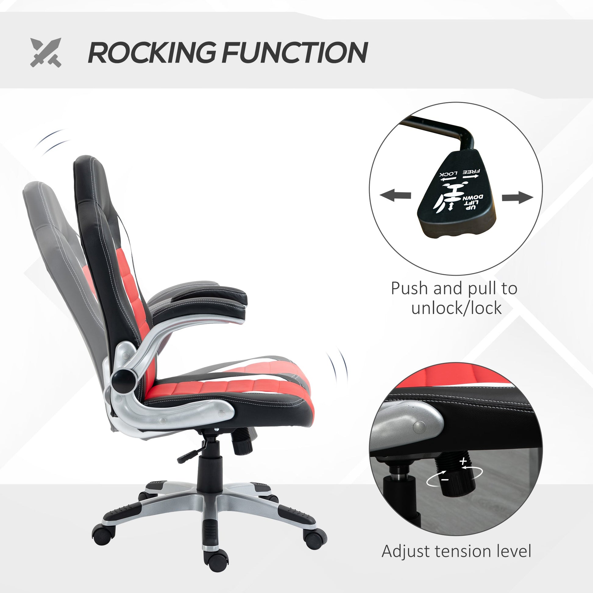 Racing Gaming Chair PU Leather Office Chair Executive Computer Desk Chair with Adjustable Height, Flip Up Armrest, Swivel Wheels, Red Video Game Chairs   at Gallery Canada