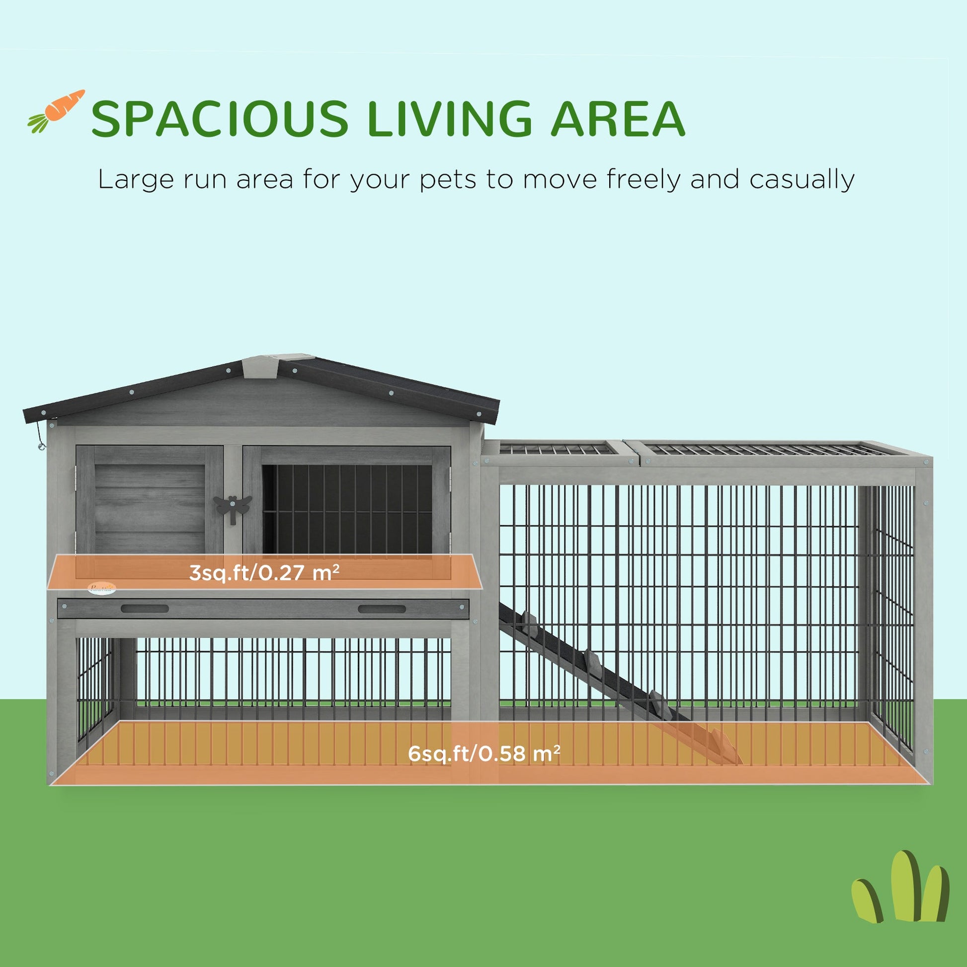 Wood Rabbit Hutch w/ Ramp, Openable Roof, Pull-out Tray, Light Grey Rabbit Hutch   at Gallery Canada