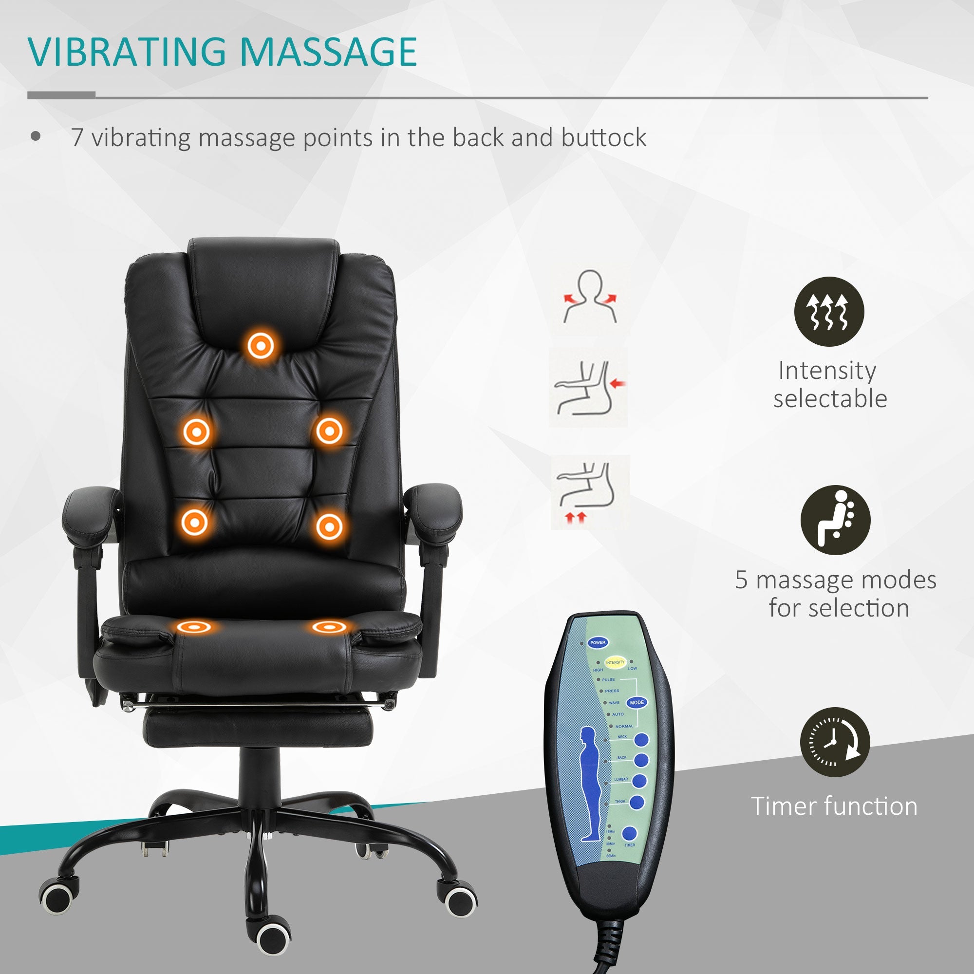 7-Point Vibrating Massage Chair, Reclining Office Chair with Footrest, Reclining Back, Adjustable Height, Black Massage Chairs   at Gallery Canada