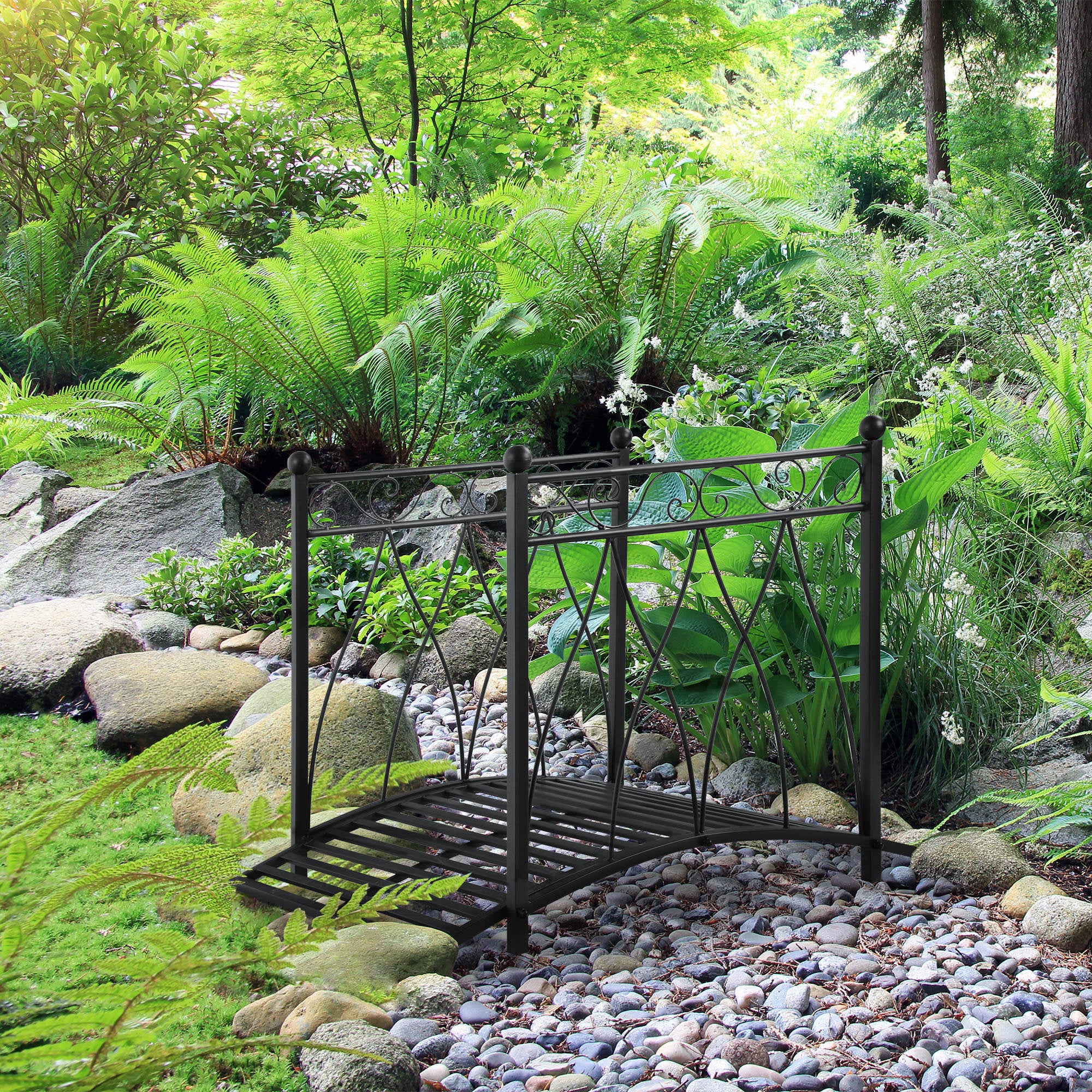 3.3FT Classic Garden Bridge with Safety Railings Arc Footbridge Decorative Pond Bridge for Backyard Creek Stream, Black Garden Bridges at Gallery Canada