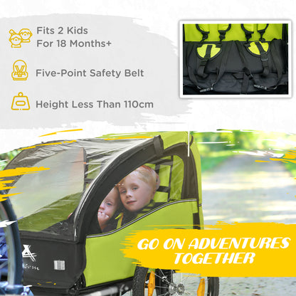 2 Seat Bike Trailer for Kids, Baby Stroller with Storage Bag, 5 Point Harness, Bicycle Trailer with 20" Wheels, Green Kids Bike Trailers   at Gallery Canada