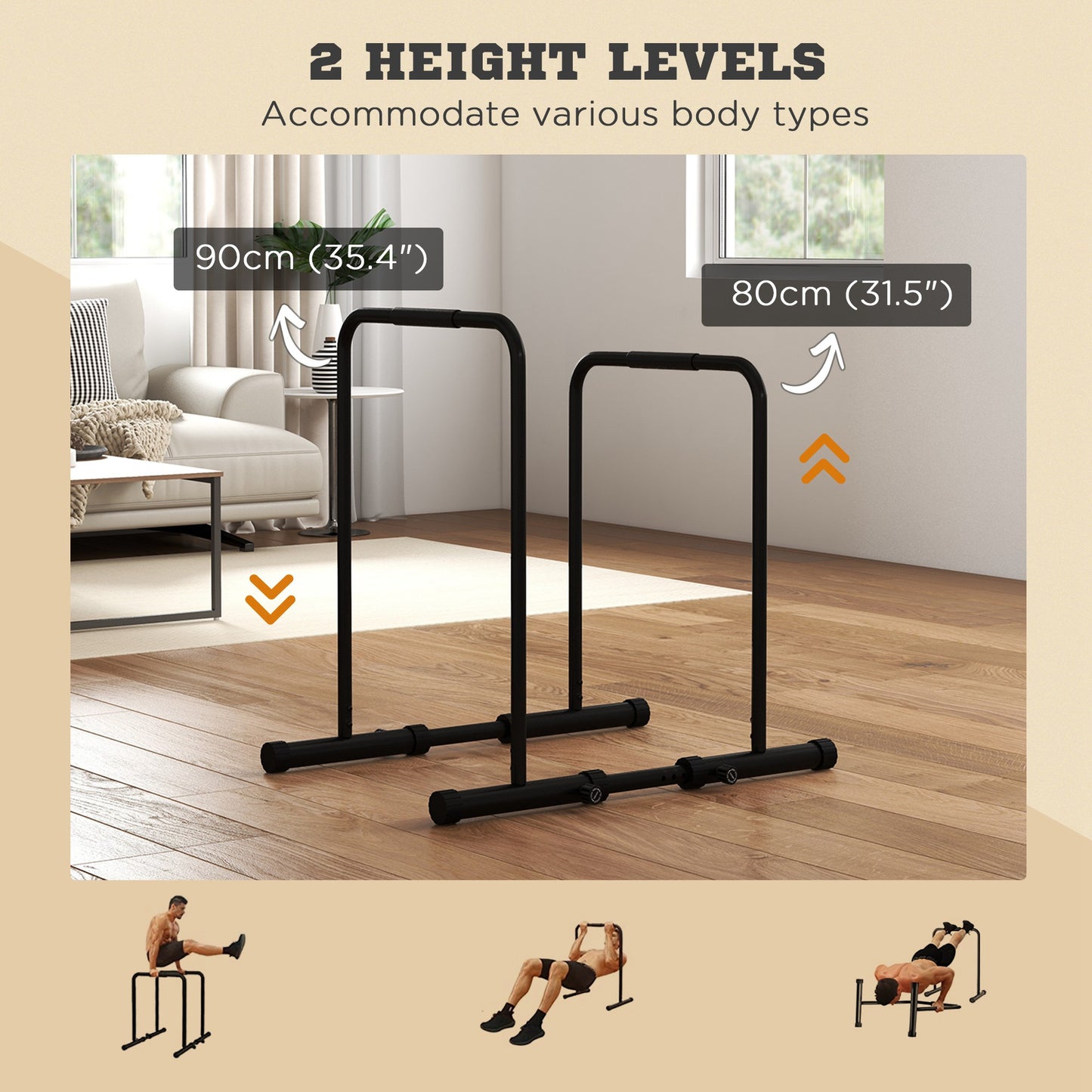 Adjustable Dip Station, Push Up Bars with 6 Width and 2 Height Levels for Home Gym Fitness Workout More-Strength Training Equipment   at Gallery Canada