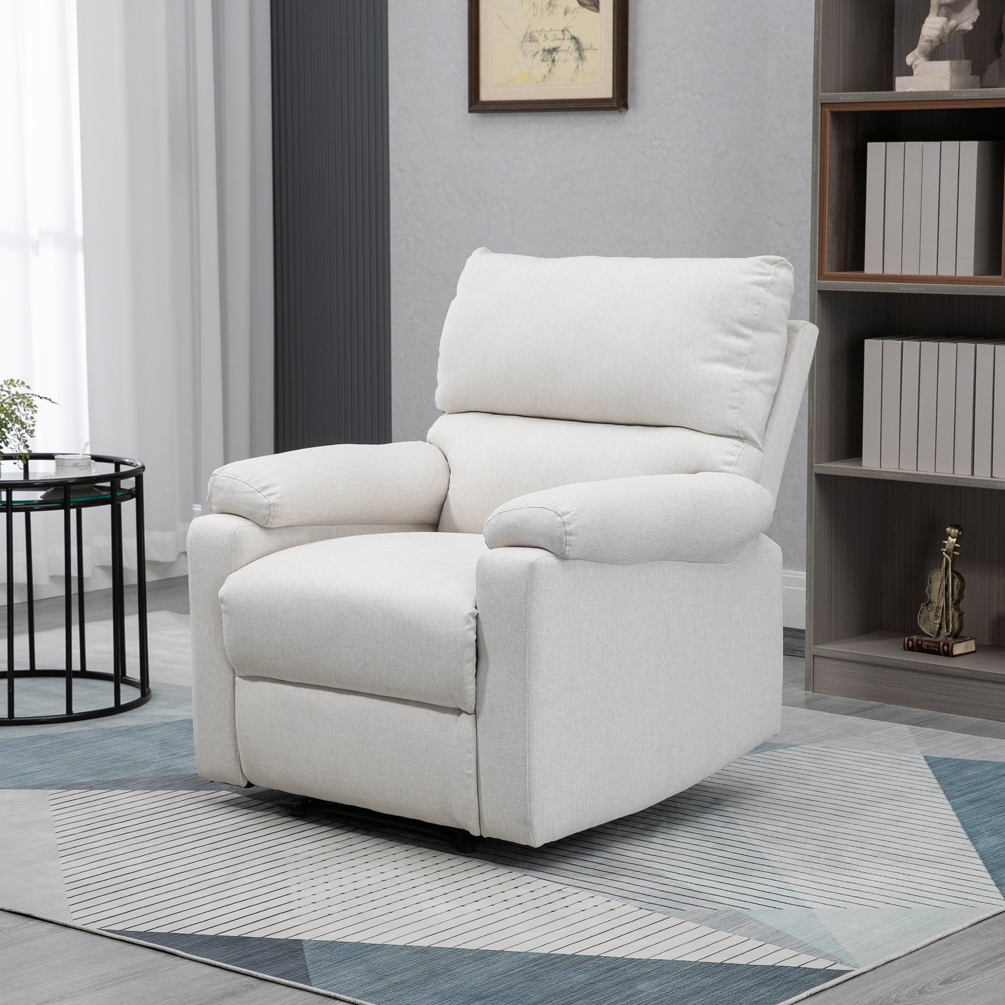 Recliner Chair, Manual Reclining Chair with Footrest, Padded Seat for Living Room, Bedroom, Study, Cream White Single Sofas   at Gallery Canada