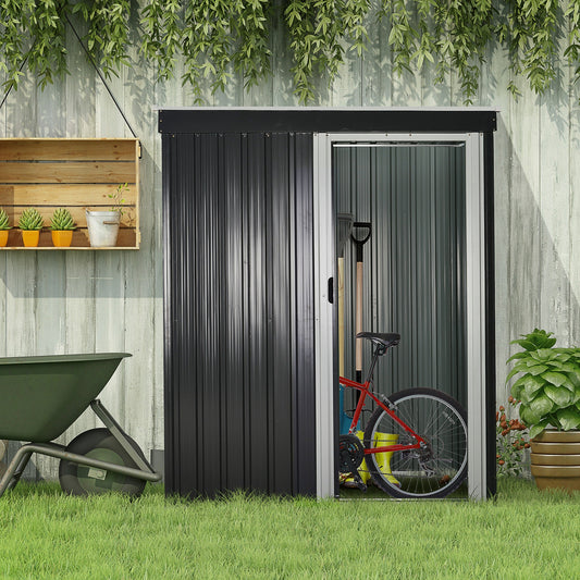 5 x 3 FT Outdoor Storage Shed with Sliding Door and Sloped Roof, Steel Frame Garden Shed Tool Equipment, Black Sheds Black  at Gallery Canada