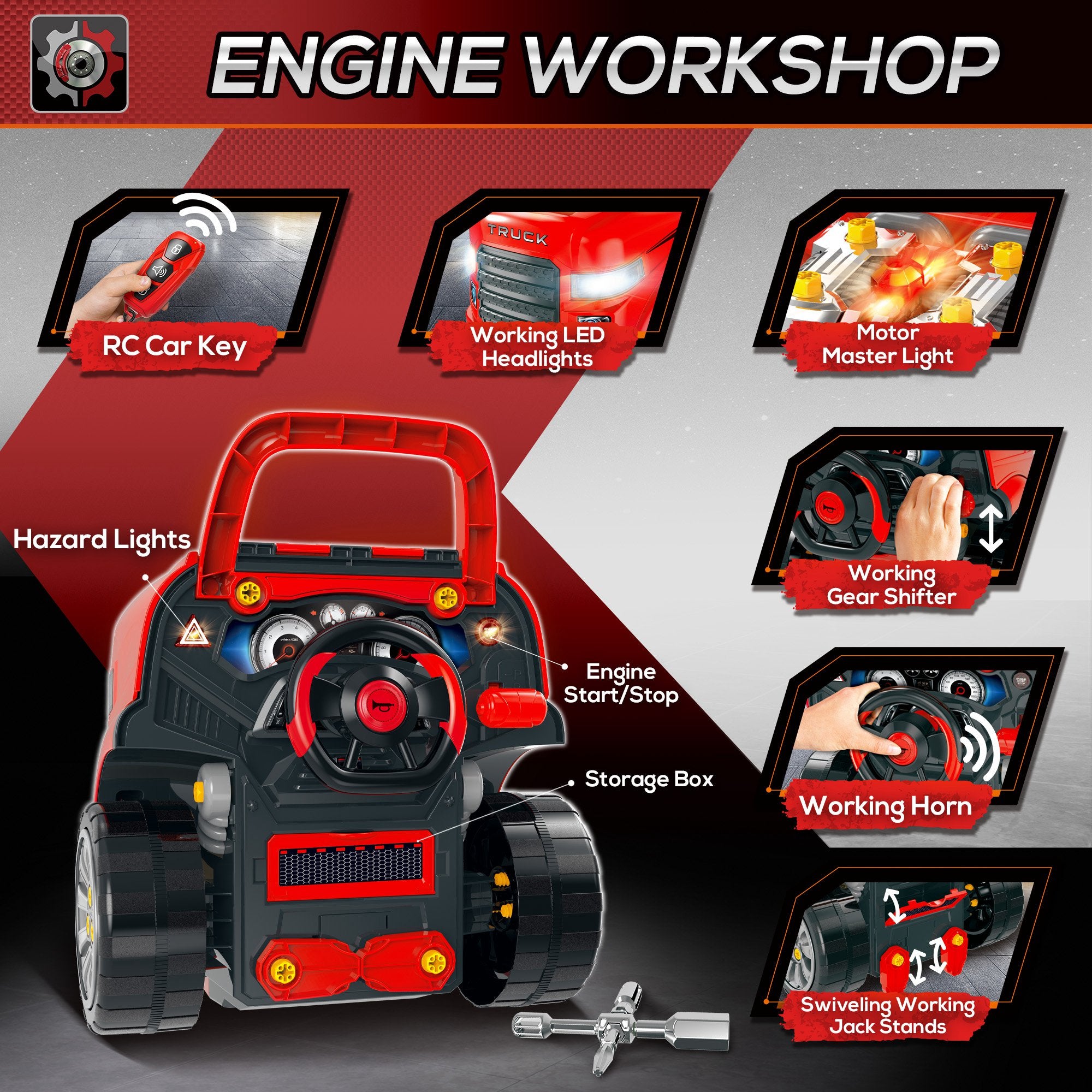 Smart Truck Engine Toy Set for Kids - Mini Car Service Station, Kids Tool Set Included, Suitable for 3-5 Years Old Workbench Toy Sets at Gallery Canada