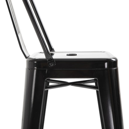 Set of 4 Bar Stools Kitchen Industrial Breakfast Bistro Cafe Metal Frame Black - Gallery Canada