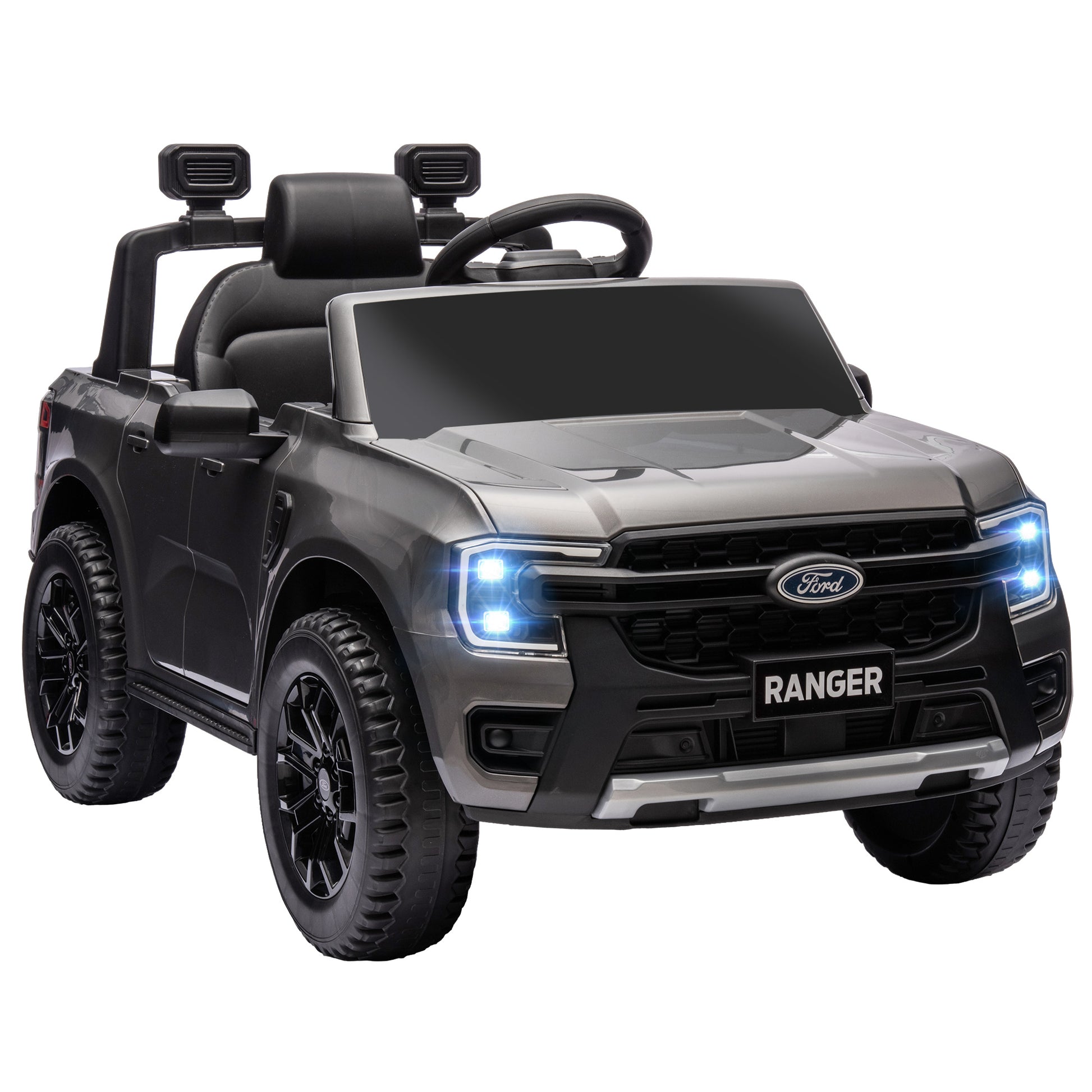 Ford Ranger Licensed 12V Ride on Car Battery Powered Kids Truck w/ Rear Storage Remote, Spring Suspension, Grey Electric Toy Cars   at Gallery Canada