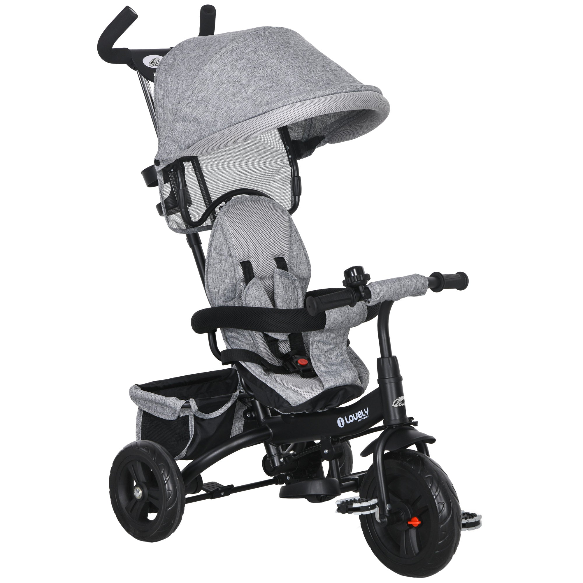 6 in 1 Toddler Tricycle Stroller with Basket, Canopy, 5-point Safety Harness, for 12-60 Months, Grey Tricycles for Kids at Gallery Canada