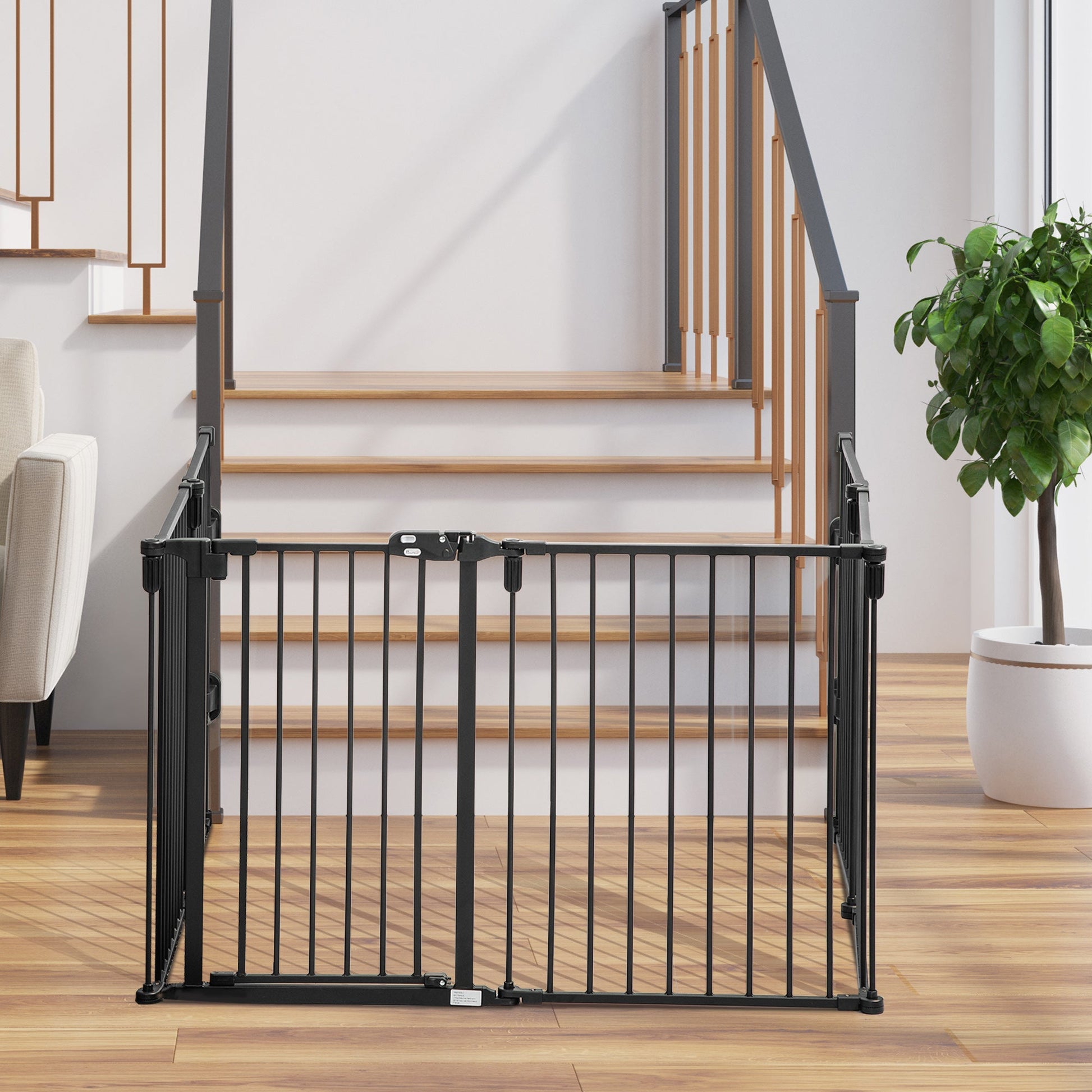 Dog Safety Gate 6-Panel Playpen Fireplace Christmas Tree Steel Fence Stair Barrier Room Divider Black Houses, Kennels & Pens   at Gallery Canada