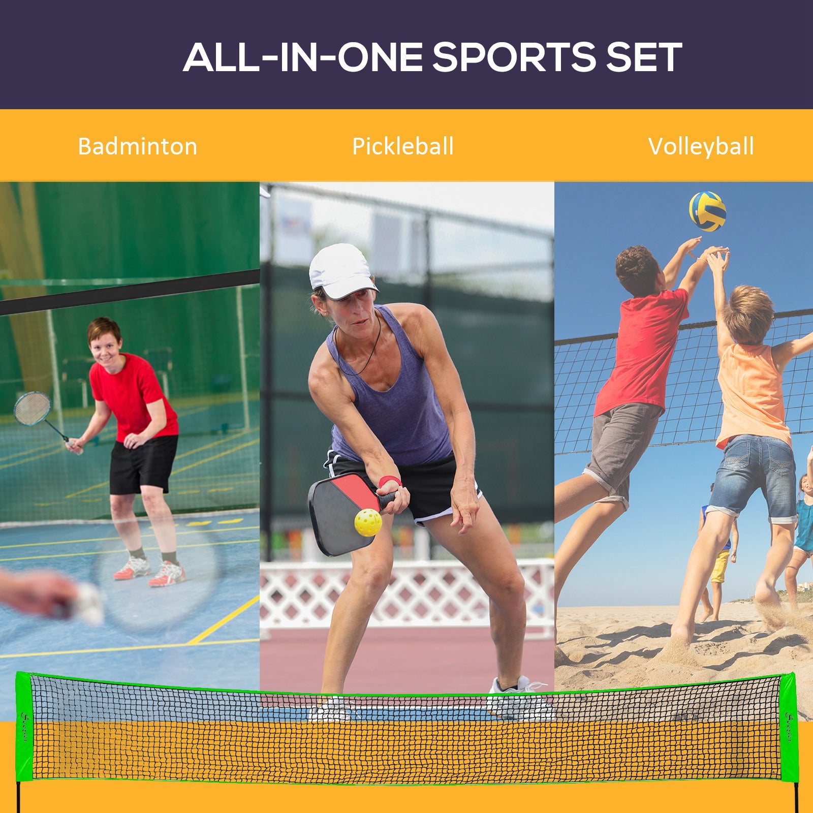 Portable Badminton Set, Pickleball Volleyball Net with 3 Shuttlecocks, 4 Rackets, for Indoor Outdoor, Beach, Backyard Badminton   at Gallery Canada